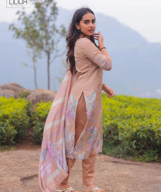 Desert Sand Hand Embroidered Muslin 3 Piece Festive Set