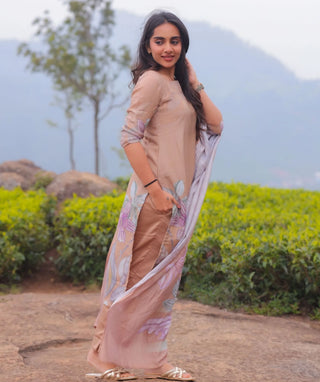 Desert Sand Hand Embroidered Muslin 3 Piece Festive Set