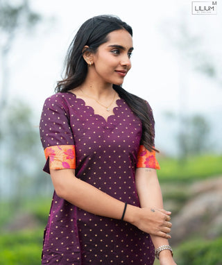 Mulberry Amber Bloom Banaras Silk Festive Kurti