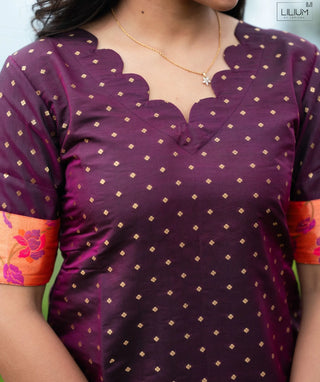 Mulberry Amber Bloom Banaras Silk Festive Kurti