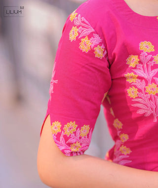 Fuchsia Bloom Cotton 3 Piece Set with Pockets for Women