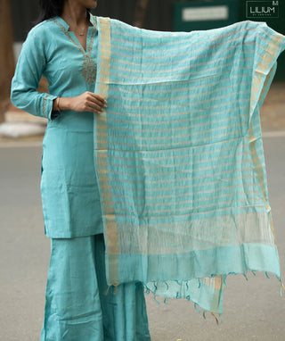 Aqua Celestial Pearl Muslin Silk 3 Piece Festive Set