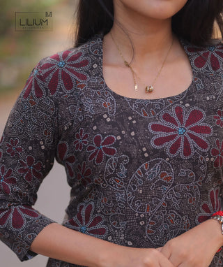 Charcoal Maroon Bloom Muslin Kurti for Women