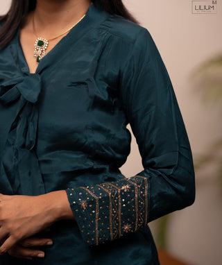 Mystic Peacock Teal Hand Embroidered Muslin Co-ord Set