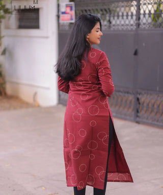 Crimson Merlot Cotton Kurti with 3/4 Sleeves
