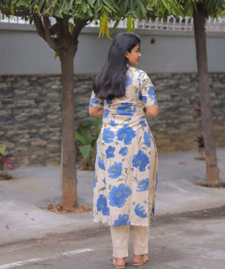 Azure Blossom Cotton Co-ord Set with Pockets