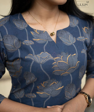 Stormy Slate Blue A-Line Cotton Kurti with Pockets