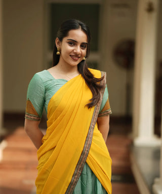 Handloom Sea Green Narayanpet Cotton Half Saree