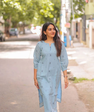 Powder Sky Cotton Straight Kurti for Women | Everyday Comfort