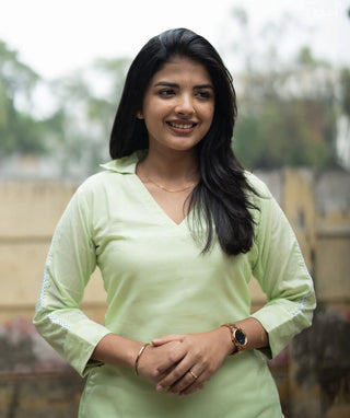 Pistachio Veil Cotton Slub Co-ords with Pockets & 3/4 Sleeves