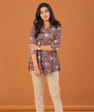 Beige Cotton Lycra Ready-to-Wear Bottom with Pockets