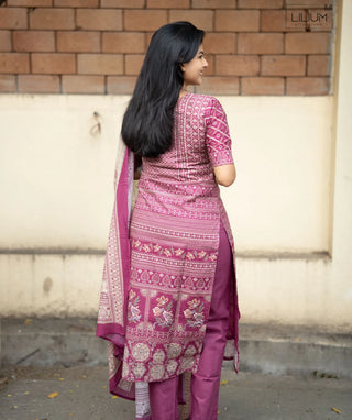 Royal Fuchsia Cotton 3 Piece Set with Pockets for Women