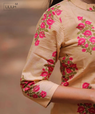 Rosewood Beige Cotton Kurti | 3/4 Sleeve Everyday Wear