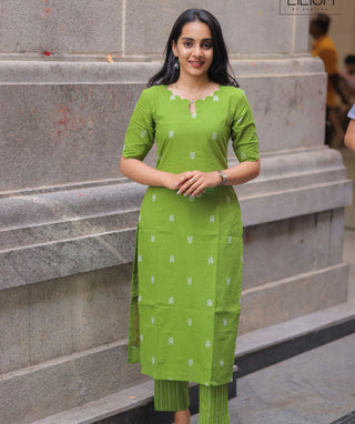 Parrot Green Handloom Co-ords Dress – Casual Wear