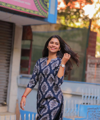 Dusky Sapphire Siberian Tussar Co-Ord Set with Pockets