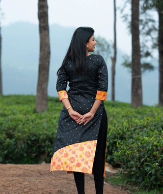 Midnight Sapphire Gold Banaras Silk Festive Kurti