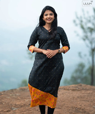 Midnight Sapphire Gold Banaras Silk Festive Kurti