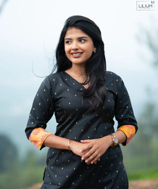 Midnight Sapphire Gold Banaras Silk Festive Kurti