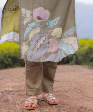 Olive Whisper Hand Embroidered Muslin 3 Piece Festive Set
