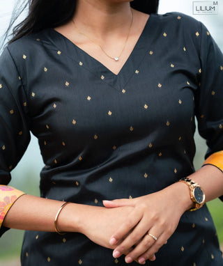 Midnight Sapphire Gold Banaras Silk Festive Kurti