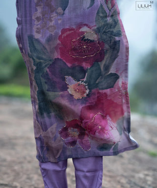 Dusty Lavender Bloom Muslin 3 Piece Festive Kurta Set