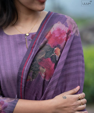 Dusty Lavender Bloom Muslin 3 Piece Festive Kurta Set