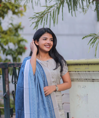 Cloud Indigo Cotton 3 Piece Set with Hand Embroidery