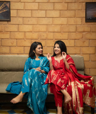 Persian Teal Pure Muslin 3-Piece Set with Zari Work