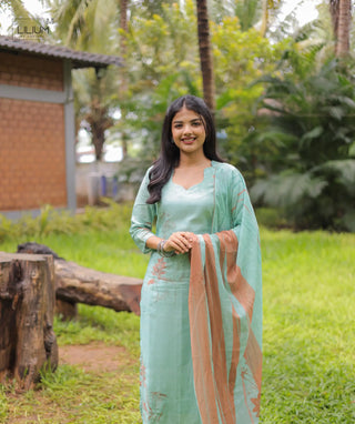 Aqua Noblesse Muslin 3-Piece Festive Set With Pockets