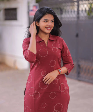 Crimson Merlot Cotton Kurti with 3/4 Sleeves
