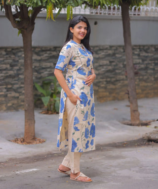 Azure Blossom Cotton Co-ord Set with Pockets