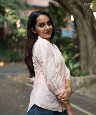 Petal Whisper Cotton Embroidered Short Top