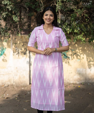 Blush Petal Ikat Cotton Kurti – Elbow Sleeve Casual Wear