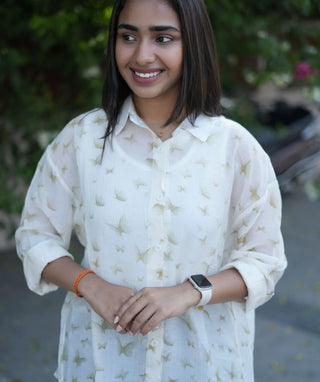 Buttercream Wing Crush Mul Chanderi Shirt with Inner