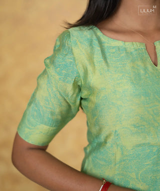 Pistachio Glow Muslin Kurti with Lining & Elbow Sleeves