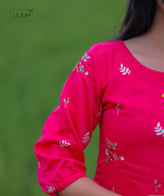 Rosé Pink Embroidered Blossom Maxi Dress in Mul Cotton