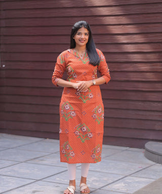 Terracotta Bloom Cotton Kurti for Women | Everyday Ethnic Wear