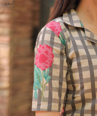 Desert Rose Grid Cotton Kurti – Lined Casual Wear Trend