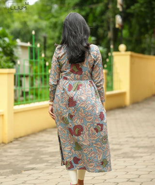 Cotton Kalamkari Kurti - Dusty Blue | Casual Wear