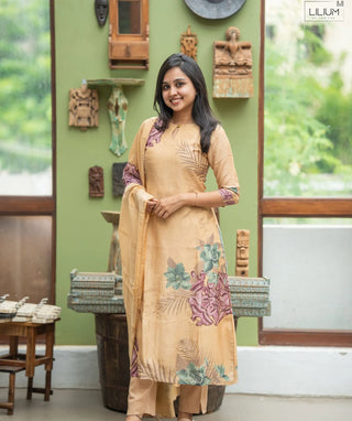 Champagne Petal Muslin 3-Piece Set with Hand Embroidery