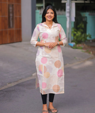 Blush Confetti Cotton Kurti with 3/4 Sleeves for Women