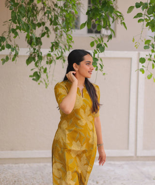Golden Olive Foil Crush Crepe Kurti – Festive Casual Trend