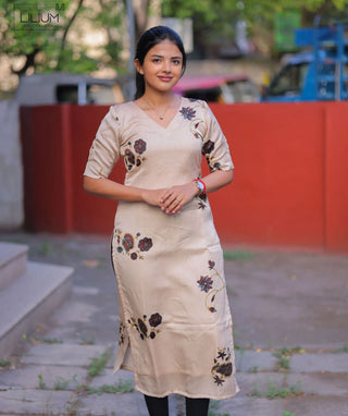 Champagne Sand Modal Silk Kurti with 3/4 Sleeves
