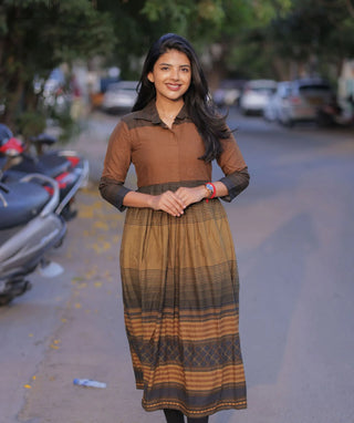 Cinnamon Mocha Rayon Maxi Dress – 3/4 Sleeve