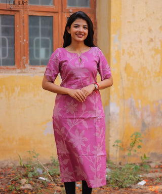 Mulberry Blush Cotton Kurti with Elbow Sleeves