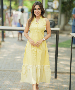 Sunshine Yellow A-Line Kurti in Handloom Cotton with Lining