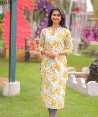 Butter Bloom Cotton Kurti with 3/4 Sleeves for Daily Wear