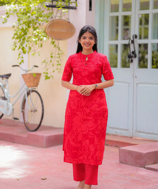 Bold Red Cotton Co-ord Set with Lining & Pockets