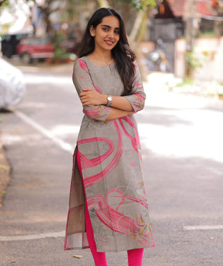 Misty Rosewood Muslin 3/4 Sleeve Cotton Kurti