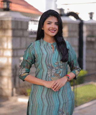 Sage Teal Muslin Kurti with 3/4 Sleeves